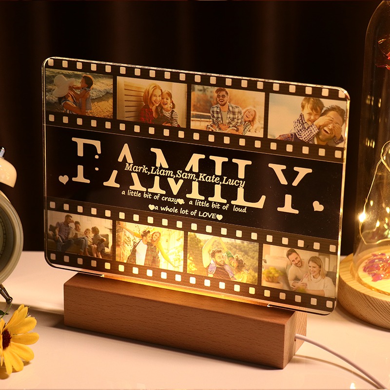 Personalized Film FAMILY Photo LED Night Light Custom with Photo and Text for Mom Father Grandma Grandpa