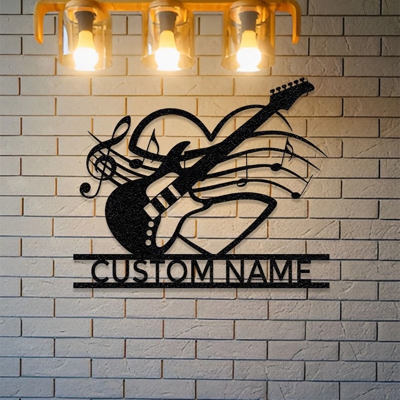 Personalized Electric Guitar Metal Wall Hanging Custom with Photo and Text Gift for Guitarists for Music Studio