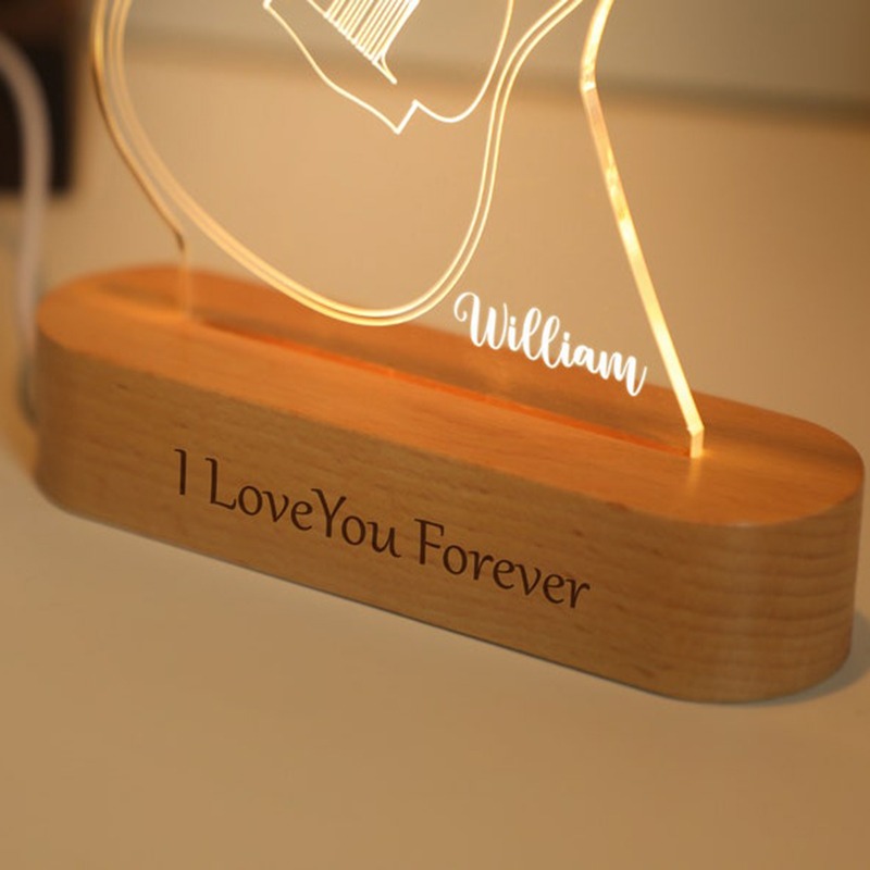 Personalized Guitar LED Night Light Custom with Name Gift for Parents Guitarists Music Lovers