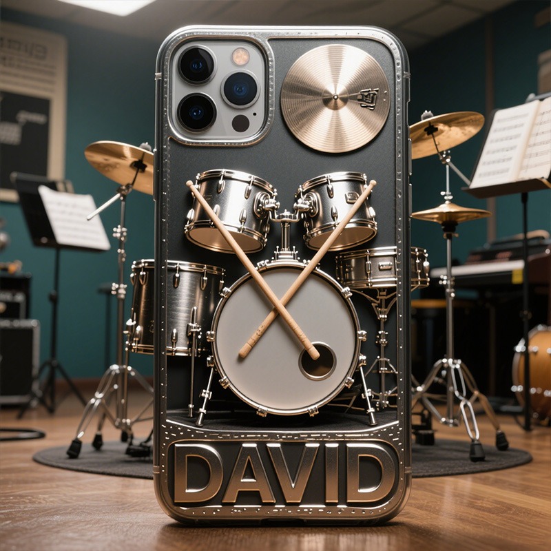 Personalized Drum Set Phone Case Music Lover iPhone Case Drummer Band Music Gift for Birthday Holiday Party