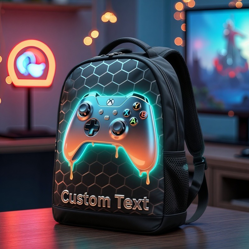 Personalized Gaming Controller Backpack Custom Name for Kids Geek Game Lovers Birthday Black to School Christmas Gift