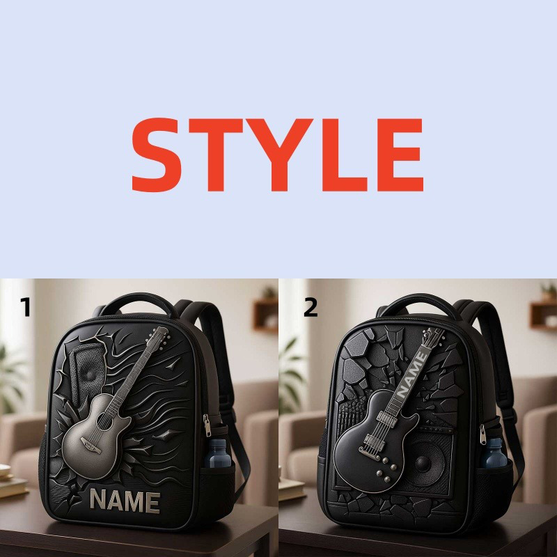 Personalized Guitar-Themed Schoolbag Custom Name for Kids Music Lovers Birthday Black to School Christmas Gift