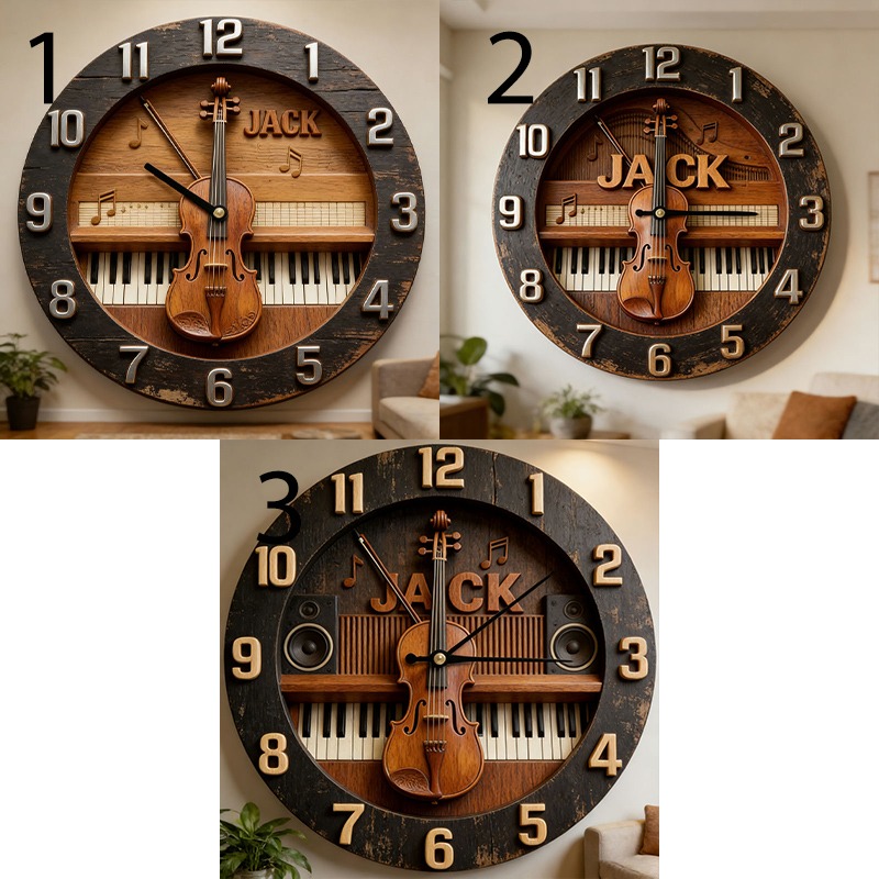 Personalized Violin and Piano Music Themed Wall Clock Unique Custom Name and Style Gift for Music Lovers for Home and Music Studio