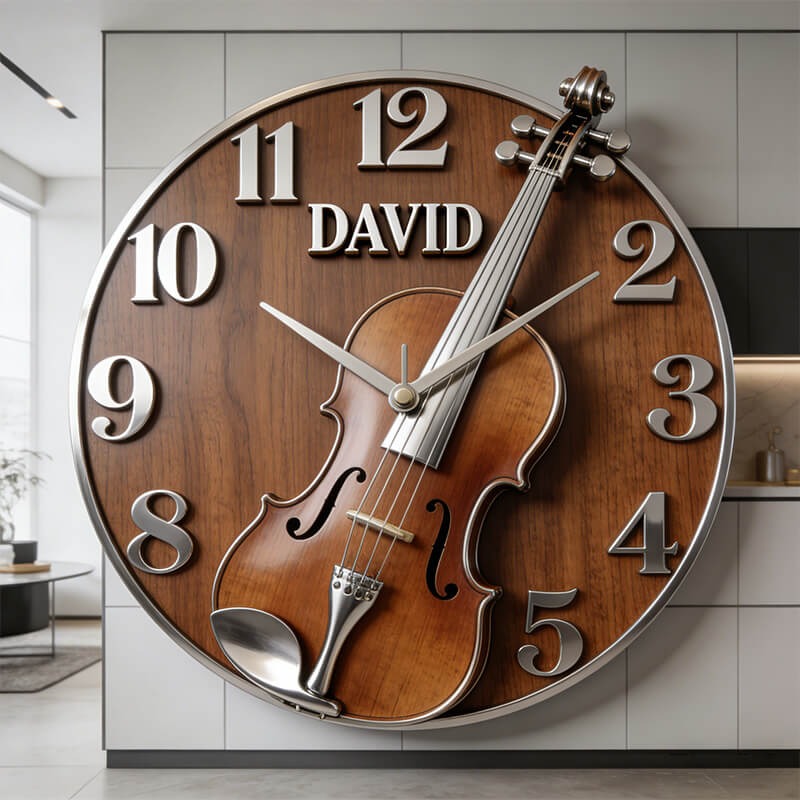 Personalized Violin Music Themed Wall Clock Unique Custom Name and Style Gift for Music Lovers for Home and Music Classroom