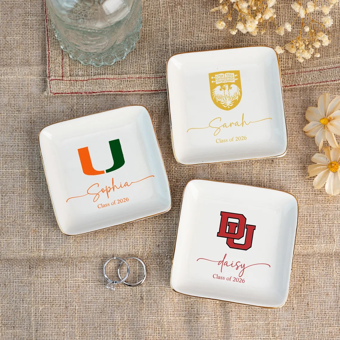 Custom College Logo Trinket Dish Graduation Jewelry Dish University Pride Trinket Tray College Dorm Decor End of Year Gifts Alumni Gifts