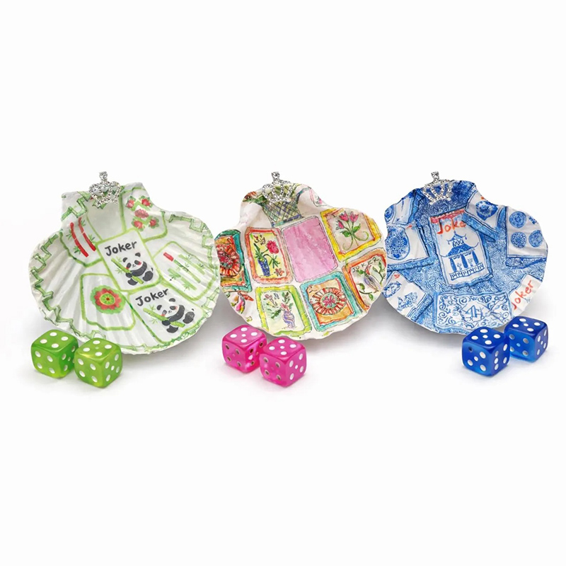 Personalized Decoupaged Scallop Shell Dice Holder Mahjong Queen Gift Jewelry Dish for Her