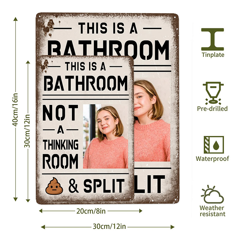 Personalized Funny This Is A Bathroom Retro Style Metal Sign with Photo Bathroom Wall Decor Birthday Housewarming Gift for Family Friends