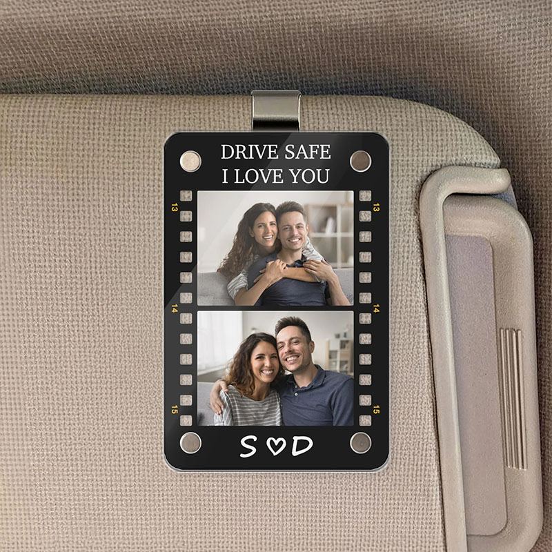 Personalized Film-Style Photo Frame Acrylic Car Visor Clip with Initals Name and Text Car Accessories Birthday Anniversary Gift for Family