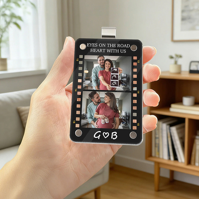 Personalized Film-Style Photo Frame Acrylic Car Visor Clip with Initals Name and Text Car Accessories Birthday Anniversary Gift for Family