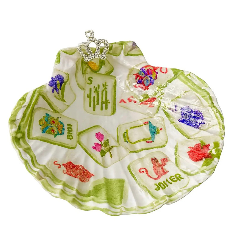 Personalized Decoupaged Scallop Shell Dice Holder Mahjong Queen Gift Jewelry Dish for Her