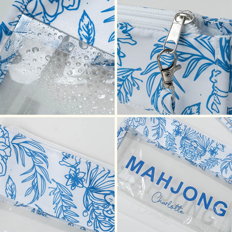 Personalized Blue and White Porcelain Mahjong Waterproof Storage Bag with Name Travel Accessory Birthday Gift for Mahjong Lovers