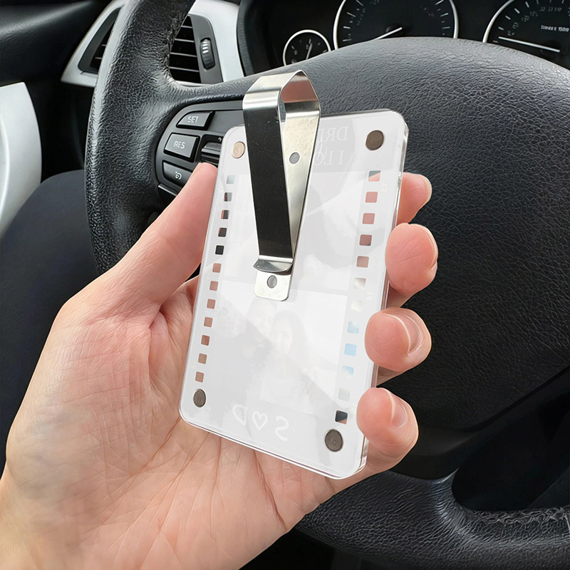 Personalized Film-Style Photo Frame Acrylic Car Visor Clip with Initals Name and Text Car Accessories Birthday Anniversary Gift for Family