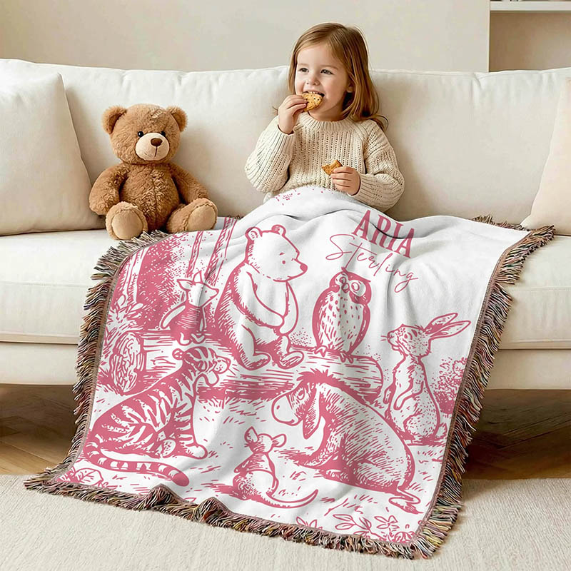 Personalized Vintage Classic Winnie Bear Friends Sketch Soft Throw Blanket with Name Baby Shower Birthday Gift for Newborns Toddlers Babies