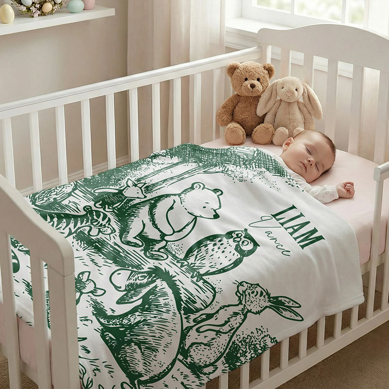 Personalized Vintage Classic Winnie Bear Friends Sketch Soft Throw Blanket with Name Baby Shower Birthday Gift for Newborns Toddlers Babies