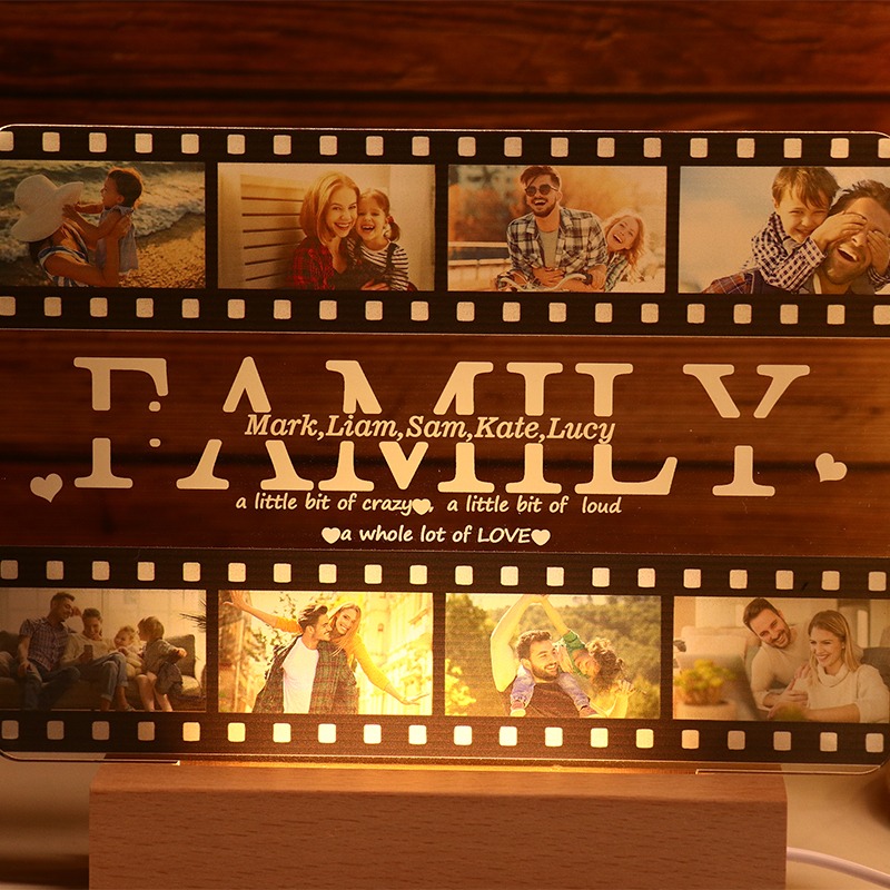 Personalized Film FAMILY Photo LED Night Light Custom with Photo and Text for Mom Father Grandma Grandpa