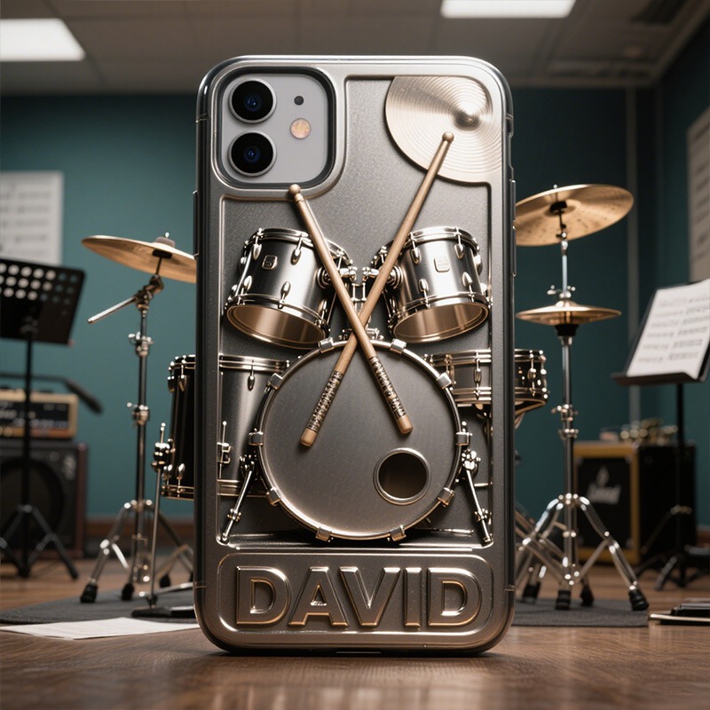 Personalized Drum Set Phone Case Music Lover iPhone Case Drummer Band Music Gift for Birthday Holiday Party