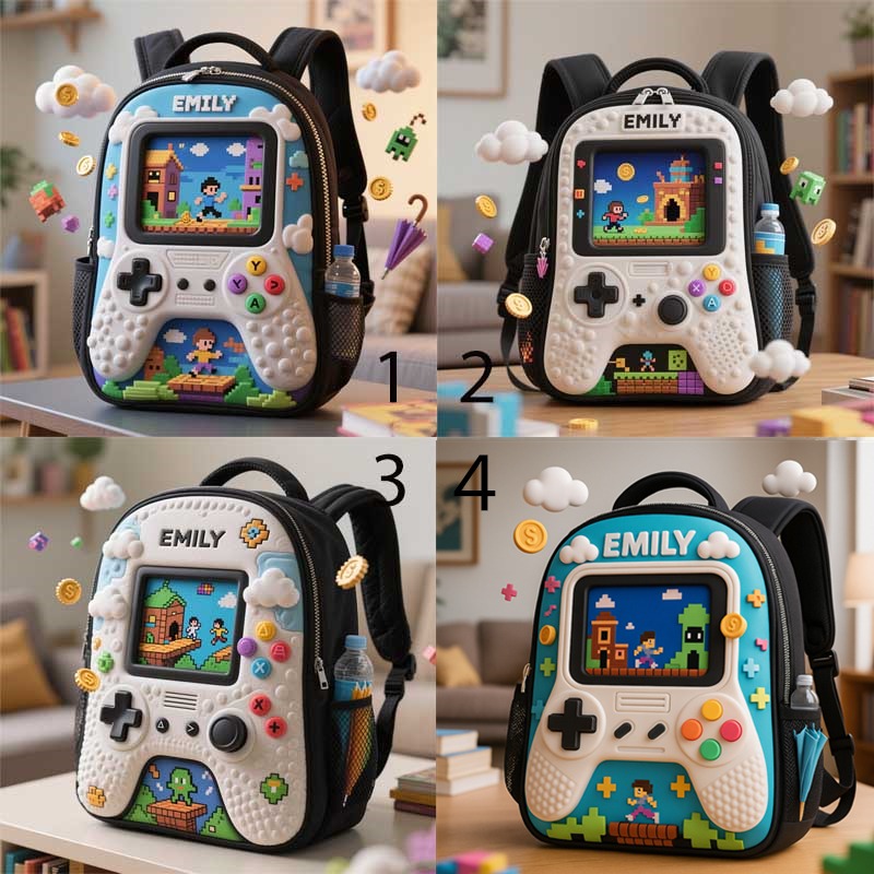 Personalized Children's Game Console Backpack Custom Name for Kids Game Lovers Birthday Black to School Christmas Gift