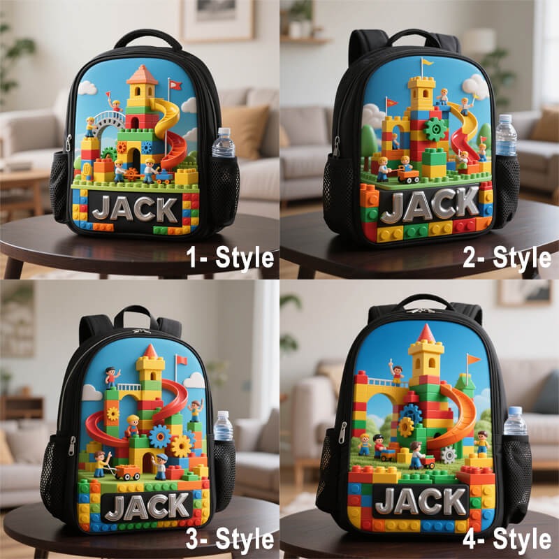 Personalized Children's Game Building Block Park Theme Schoolbag Custom Name for Kids Game Lovers Birthday Black to School Christmas Gift