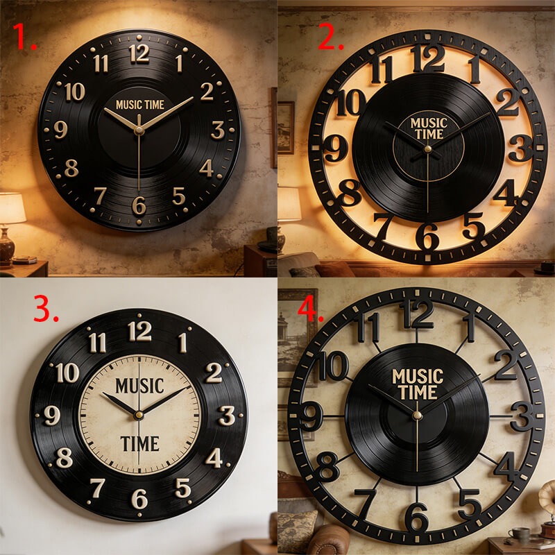 Personalized Vinyl Record Themed Wall Clock Unique Custom Title Gift for Music Lovers for Home and Live House