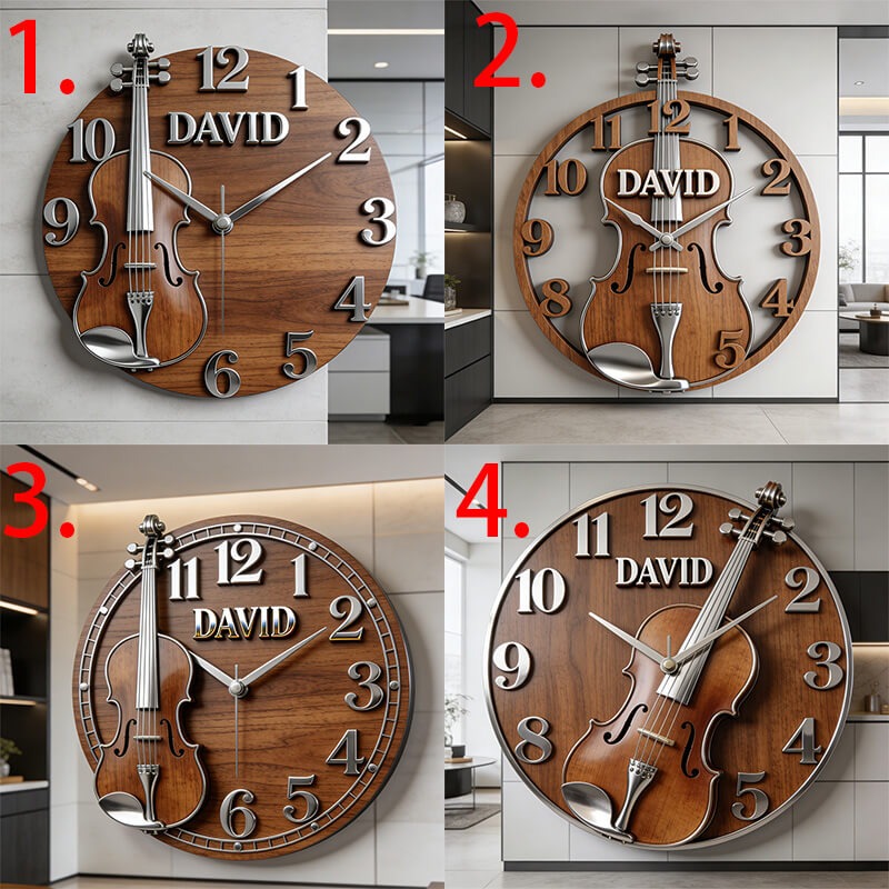Personalized Violin Music Themed Wall Clock Unique Custom Name and Style Gift for Music Lovers for Home and Music Classroom