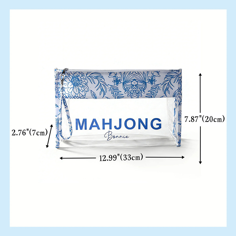 Personalized Blue and White Porcelain Mahjong Waterproof Storage Bag with Name Travel Accessory Birthday Gift for Mahjong Lovers