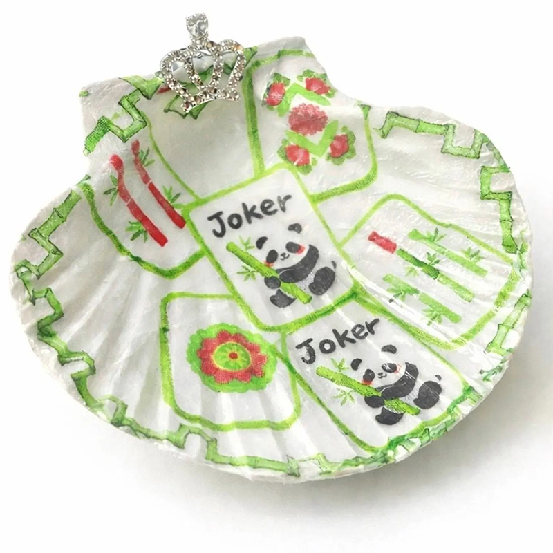 Personalized Decoupaged Scallop Shell Dice Holder Mahjong Queen Gift Jewelry Dish for Her