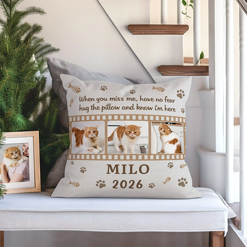 Personalized 3 Pet Photos Paw Bone Print Soft Throw Pillow Cover with Name and Year Home Decoration Memorial Gift for Pet Loss
