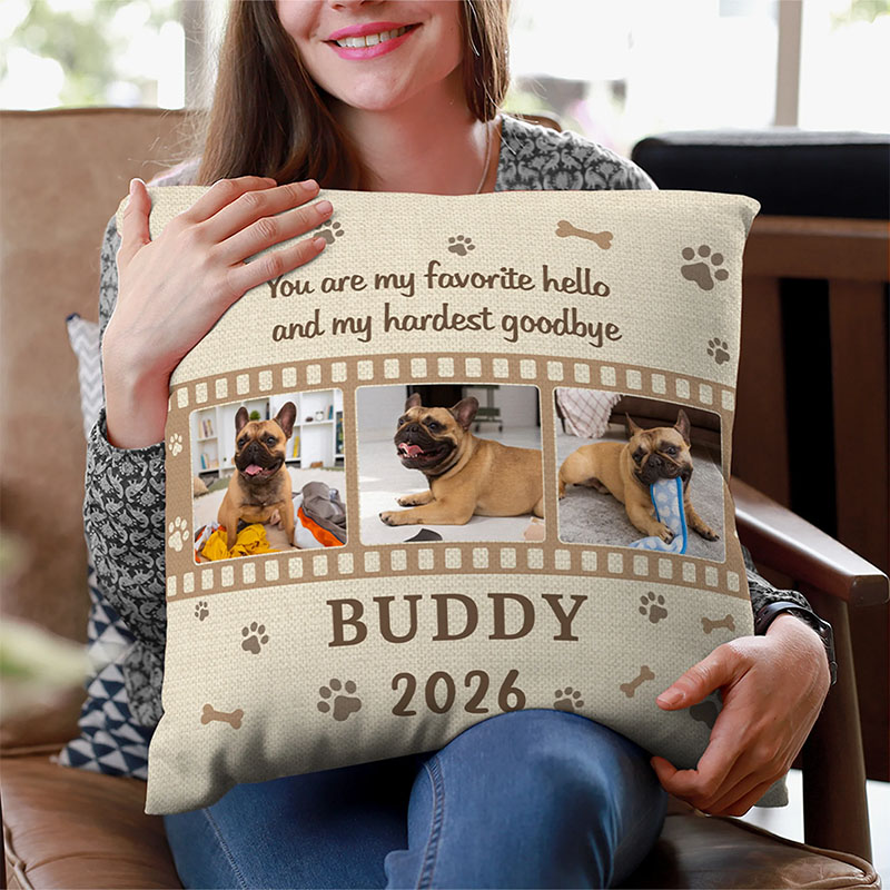 Personalized 3 Pet Photos Paw Bone Print Soft Throw Pillow Cover with Name and Year Home Decoration Memorial Gift for Pet Loss