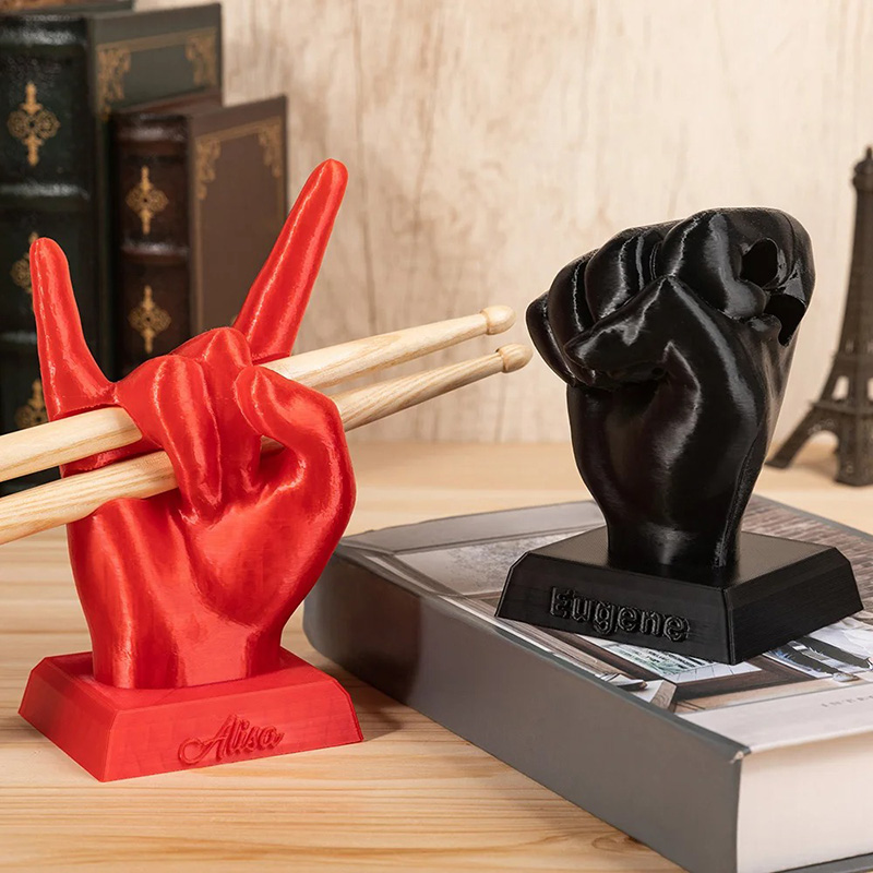 Personalized 3D Printed Rock Hand Faust Gesture Drumstick Display Holder with Name Music Drum Accessory Holiday Birthday Performance Gift for Drummer