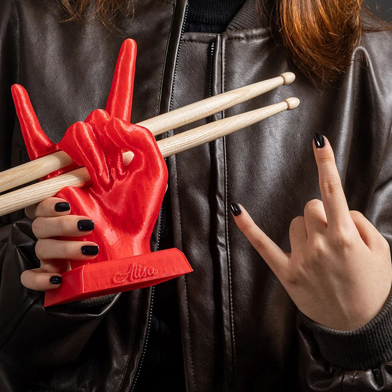 Personalized 3D Printed Rock Hand Faust Gesture Drumstick Display Holder with Name Music Drum Accessory Holiday Birthday Performance Gift for Drummer