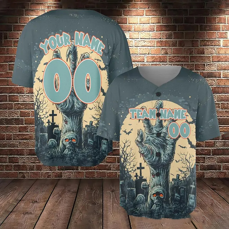 Personalized Halloween Zombie Themed Baseball Jersey with Custom Name and Number  