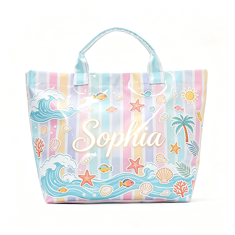 Personalized Beach Travel Waterproof Striped Tote Bag Custom PVC Pool Bag Bridesmaid Gift Future Bride Tote Reusable Shopper Bag