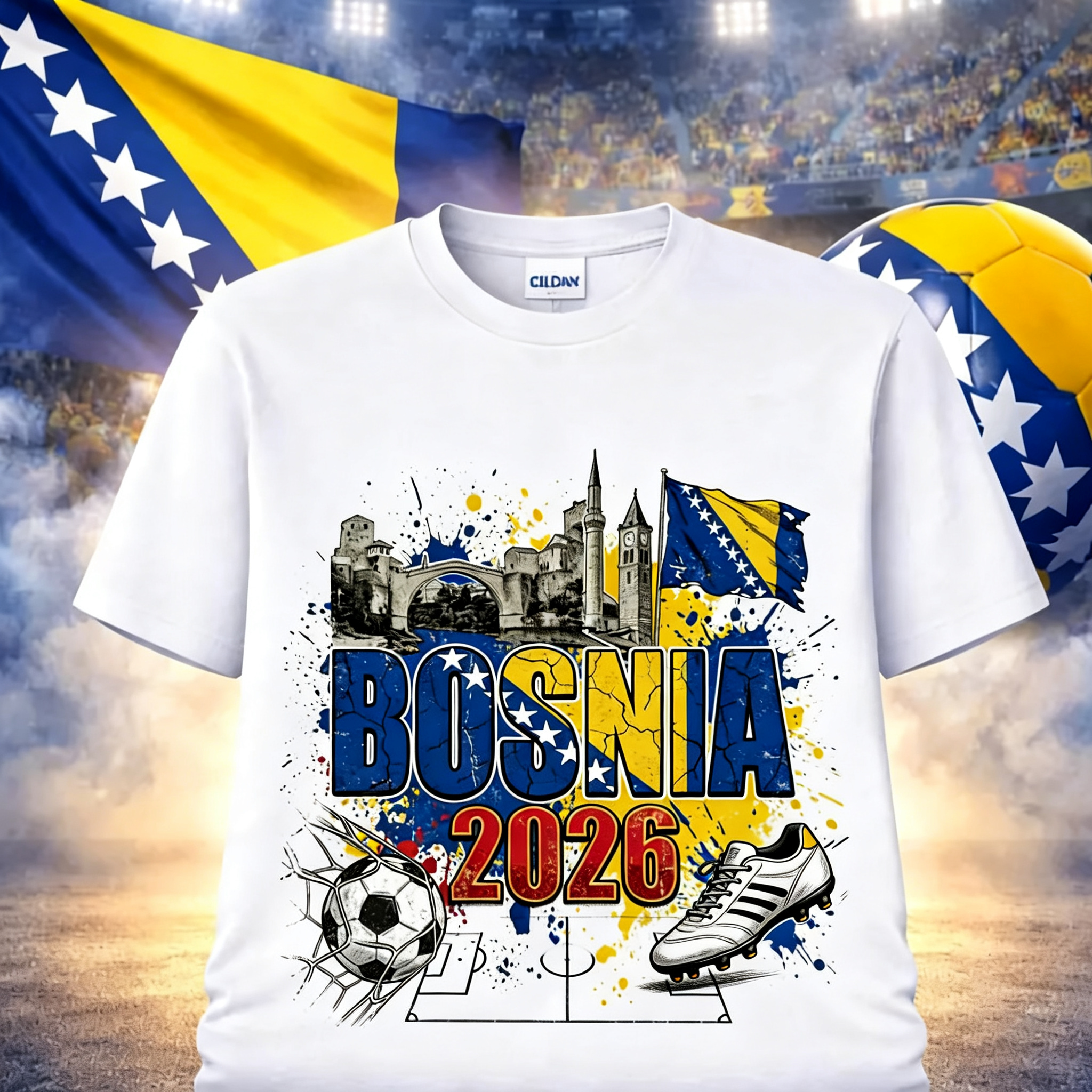 Bosnia 2026 Graphic Soccer Shirt Bosnia and Herzegovina Football Flag Landmarks Zmajevi World Soccer Fan Shirt