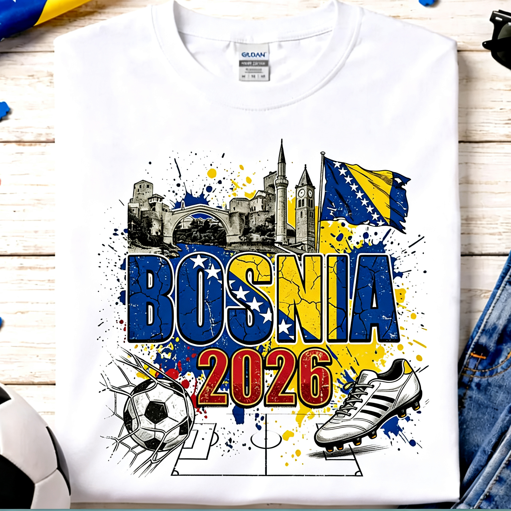 Bosnia 2026 Graphic Soccer Shirt Bosnia and Herzegovina Football Flag Landmarks Zmajevi World Soccer Fan Shirt