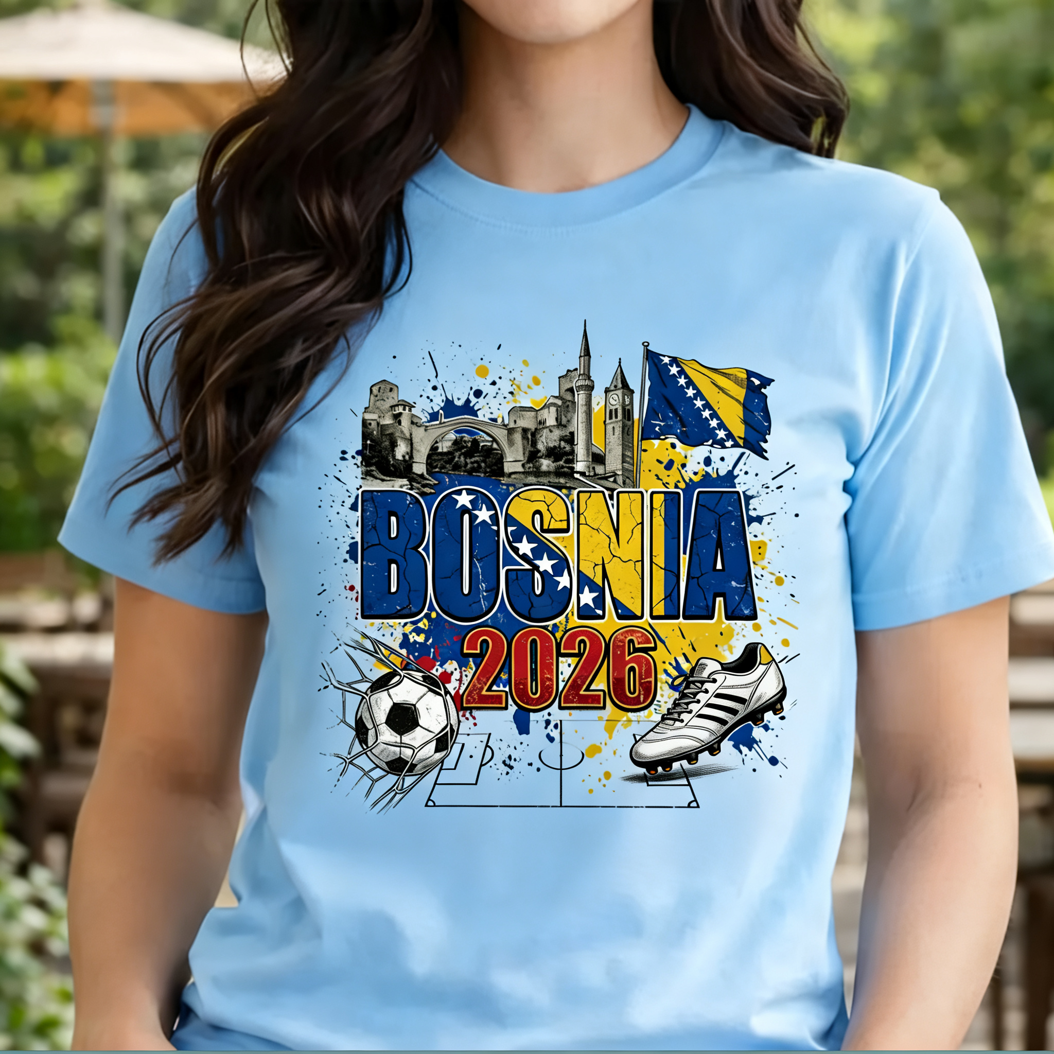 Bosnia 2026 Graphic Soccer Shirt Bosnia and Herzegovina Football Flag Landmarks Zmajevi World Soccer Fan Shirt