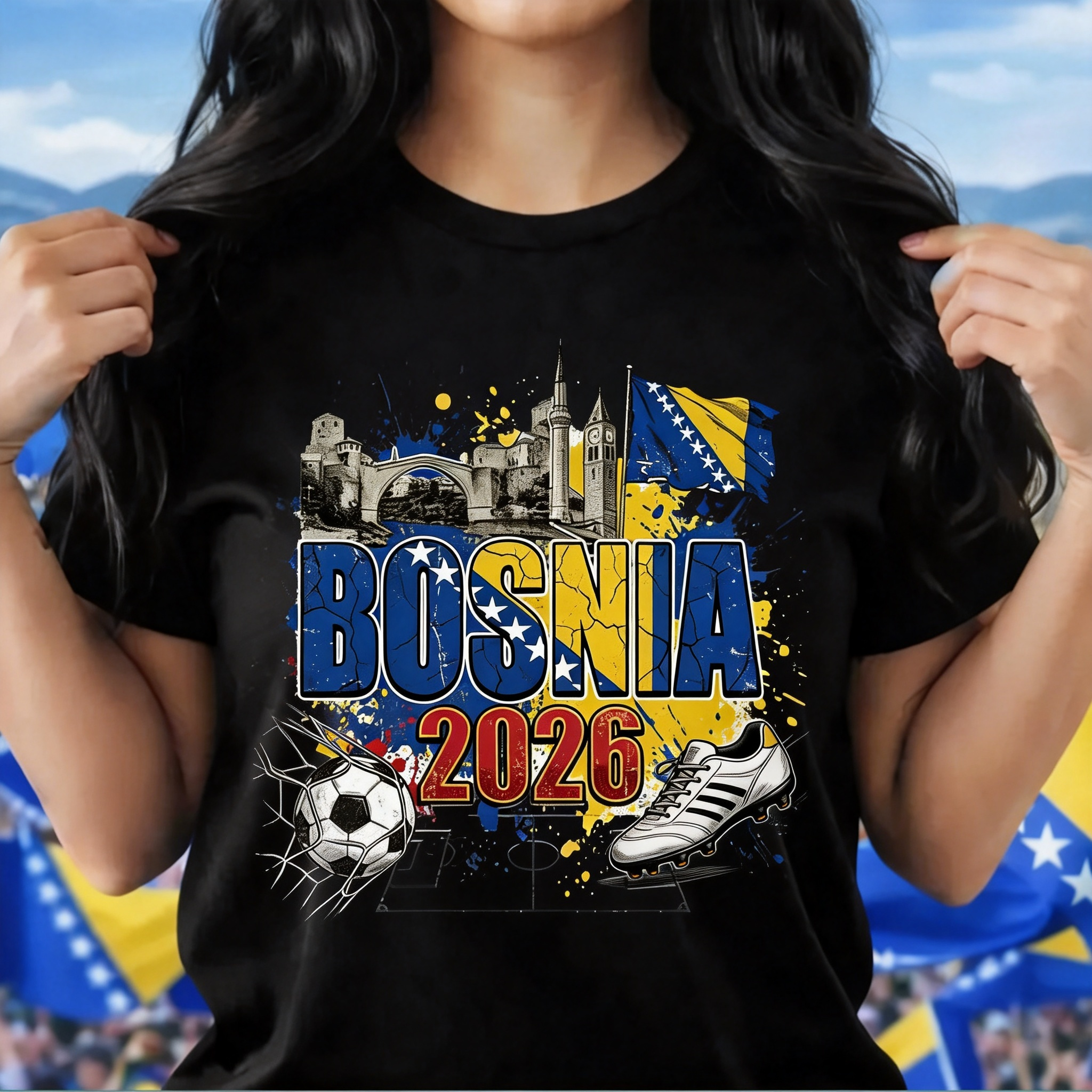 Bosnia 2026 Graphic Soccer Shirt Bosnia and Herzegovina Football Flag Landmarks Zmajevi World Soccer Fan Shirt