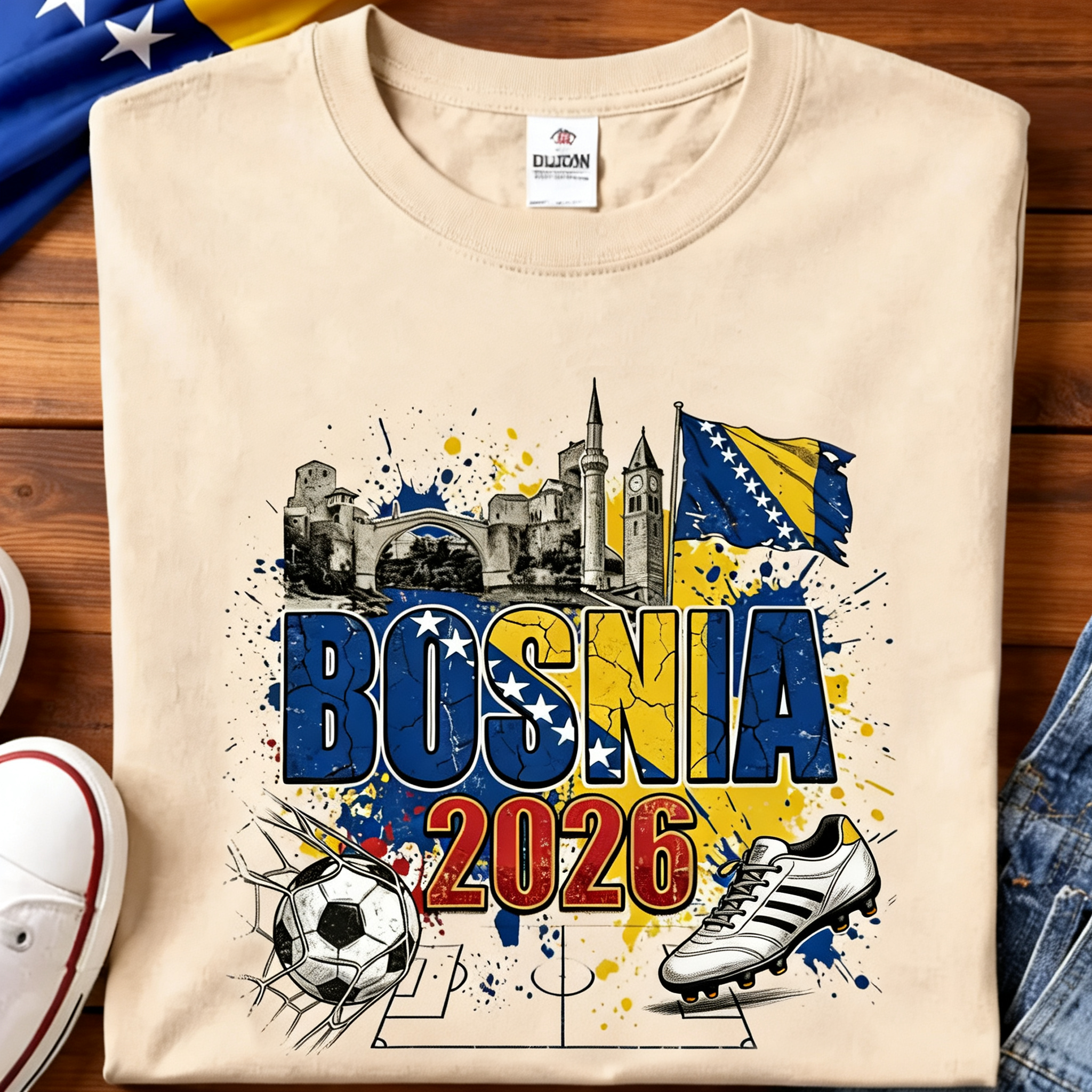 Bosnia 2026 Graphic Soccer Shirt Bosnia and Herzegovina Football Flag Landmarks Zmajevi World Soccer Fan Shirt