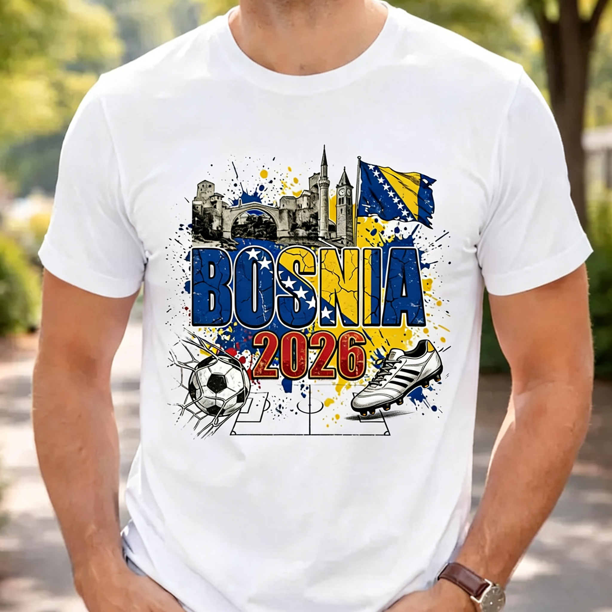 Bosnia 2026 Graphic Soccer Shirt Bosnia and Herzegovina Football Flag Landmarks Zmajevi World Soccer Fan Shirt