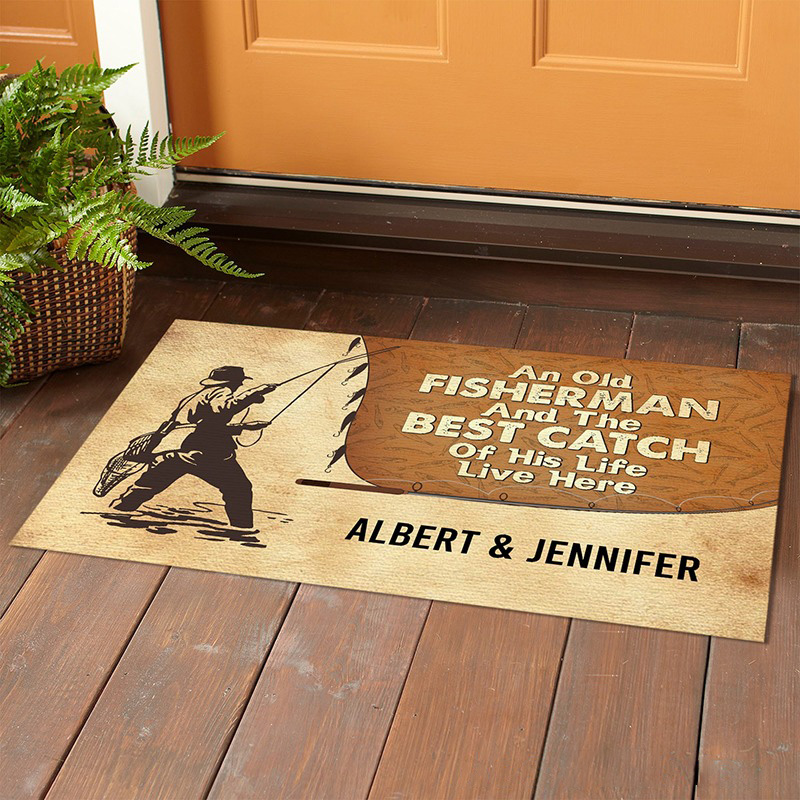 Personalized Fishing Doormat Funny Fishing Doormat Fisherman and Best Catch Design Custom Name Durable Entryway Rug for Fishing Lovers and Home Decor