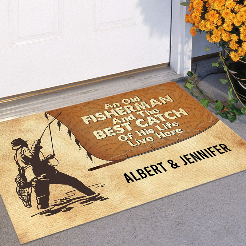 Personalized Fishing Doormat Funny Fishing Doormat Fisherman and Best Catch Design Custom Name Durable Entryway Rug for Fishing Lovers and Home Decor