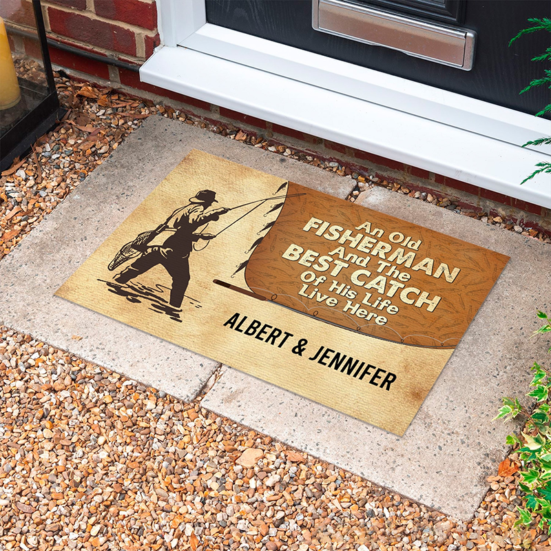 Personalized Fishing Doormat Funny Fishing Doormat Fisherman and Best Catch Design Custom Name Durable Entryway Rug for Fishing Lovers and Home Decor