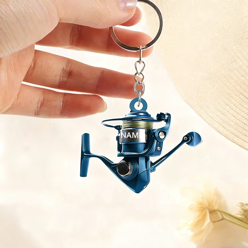 Personalized Fishing Reel Keychain 2D Acrylic Design Multiple Colors Custom Name Unique Gift for Fishing Lovers