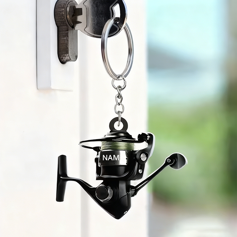 Personalized Fishing Reel Keychain 2D Acrylic Design Multiple Colors Custom Name Unique Gift for Fishing Lovers