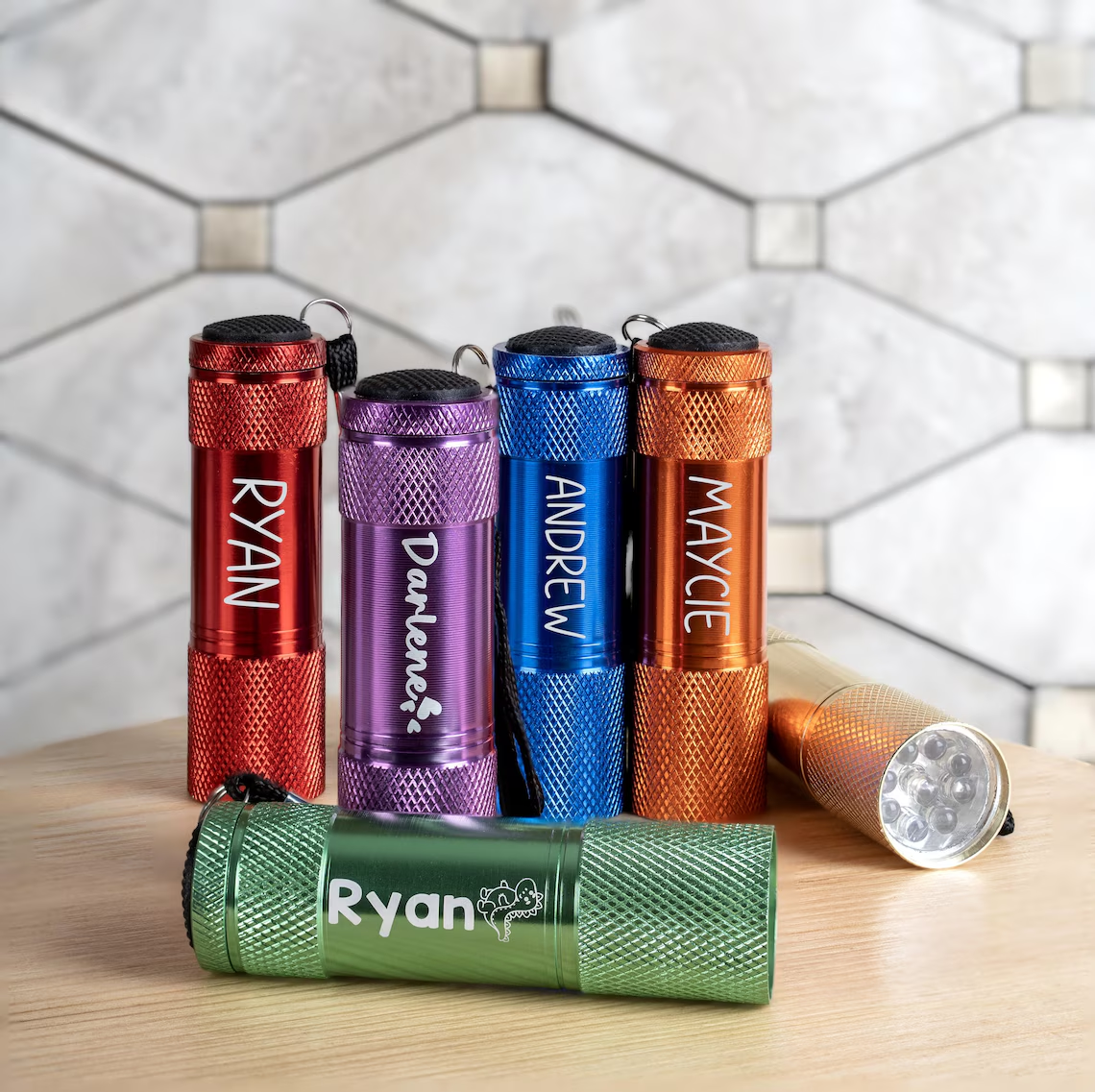 Personalized Mini LED Flashlight Custom Engraved Keychain Flashlight Wrist Strap Light Camping Gift for kids Him Dad Men 