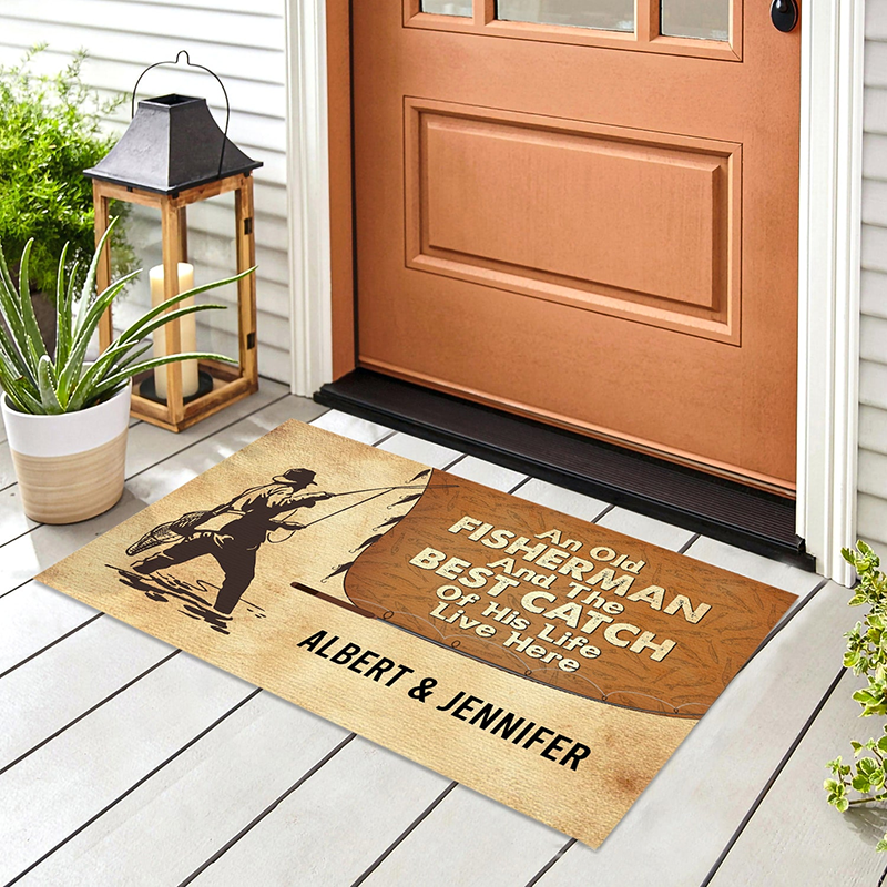 Personalized Fishing Doormat Funny Fishing Doormat Fisherman and Best Catch Design Custom Name Durable Entryway Rug for Fishing Lovers and Home Decor
