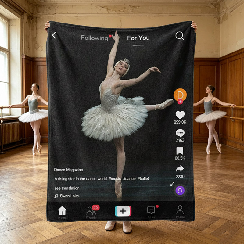 Personalized TikTok Social Media Ballet Girl Soft Blanket Custom with Photo Name and Text Gift for Home decor Birthdays and Performances for Dancers Suitable for All Dance Styles or Hobbies