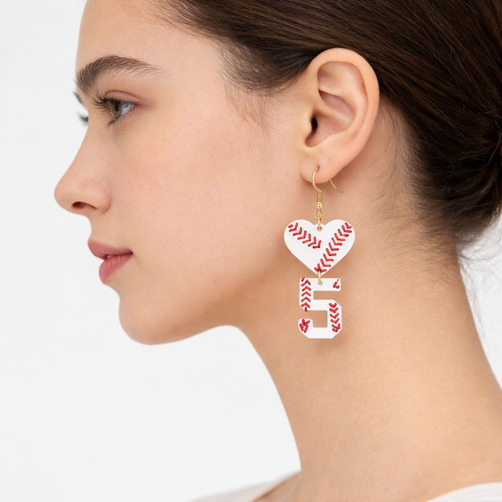 Personalized Acrylic Sporty Basketball Heart-Shaped Digital Earrings with Custom Detail Perfect Gifts for Basketball-Loving Trendy Gals