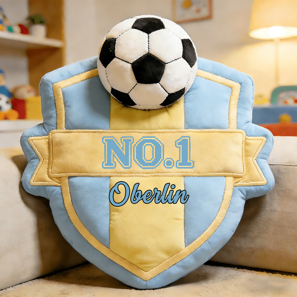 Personalized Soccer Champion Badge Cushion-Unique Birthday & Championship Gift for Him