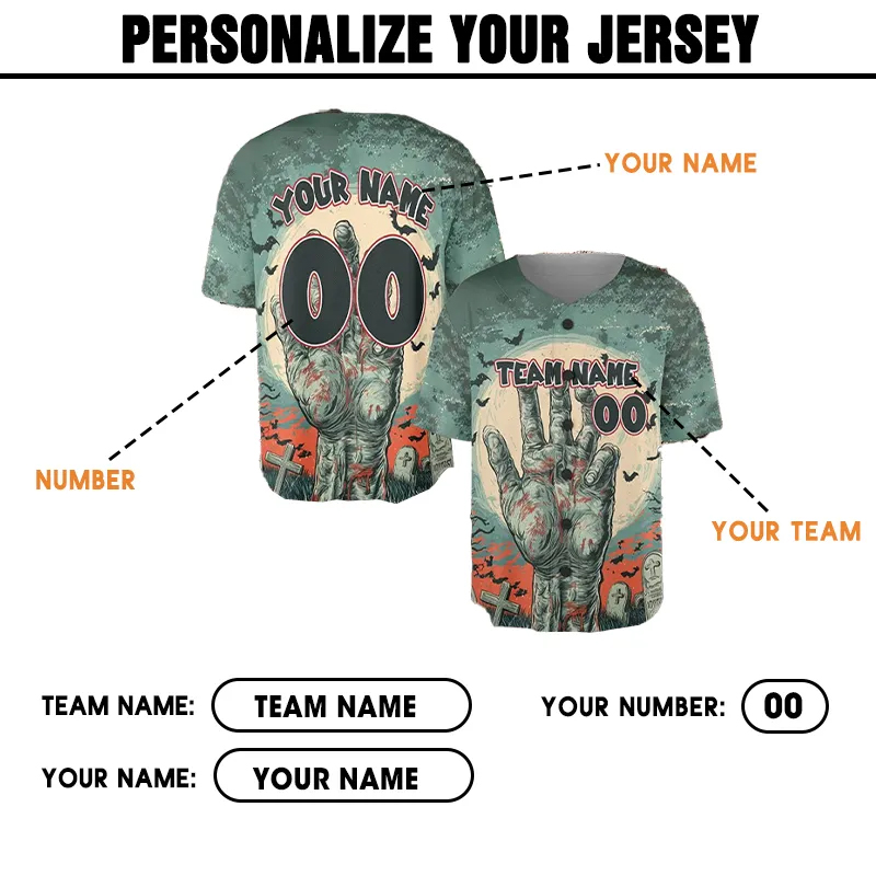 Personalized Halloween Zombie Themed Baseball Jersey with Custom Name and Number  