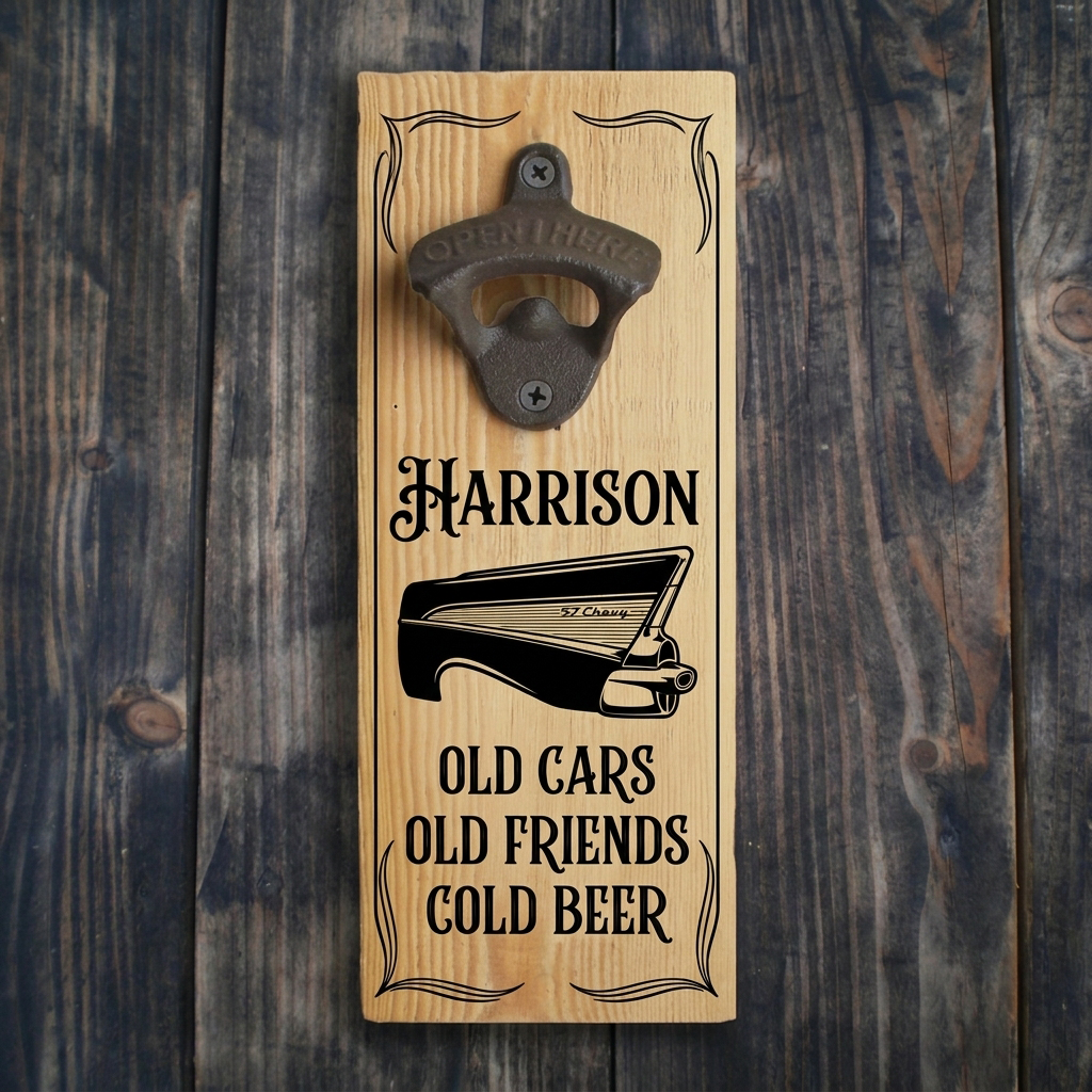 Personalized Classic Old Car Quote Wooden Wall Mount Bottle Opener Sign